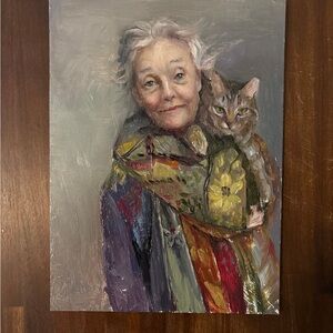 Oil painting-lady with cat